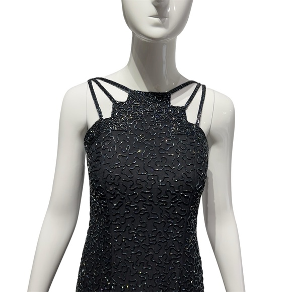 Vintage 80s-90s Andretta Donatello 100% Silk Fully Beaded Black Gown Dress Small - Picture 3 of 16